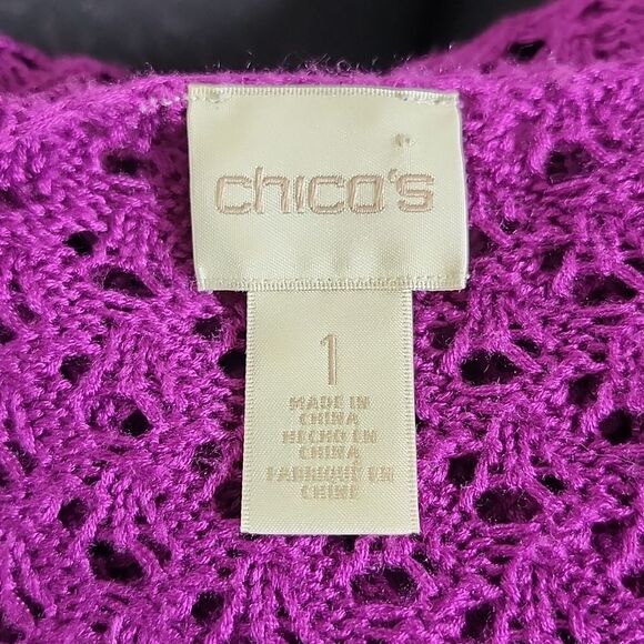 Chico's open knit v-neck tunic length purple sweater, Chico's size 1 (US 8) - Picture 4 of 8